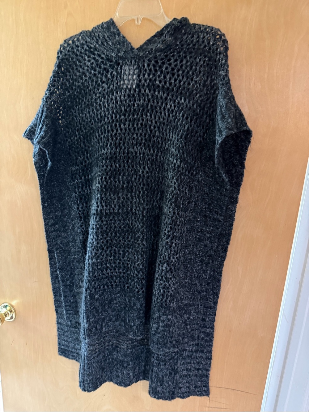 BCBGeneration Chunky Open-Knit Hooded Sweater Dark Charcoal